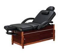 Master Massage Cabrillo Deluxe Stationary Massage Table Spa Table Salon Couch Beauty Couch with Cabinet, Pneumatic Backrest and Leg Rest, 76 cm, Black with Walnut Legs