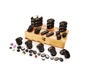 Master Massage Deluxe Hot Stone Set Including Basalt Volcano Rocks, Marble Cold Stones, and Chakra Balancing Tools - Ultimate All-in-One Package Kit for Hot Stone Massage Therapy at Home 60 Pcs