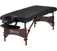 Master Massage Newport Portable Massage Table 76cm Package with 6.3cm Cushion, Walnut Hardwood Frame and Steel Support Cables, Pillows & Accessories (Black)