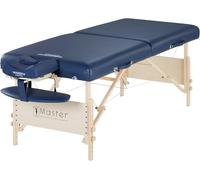 Master Massage Wooden Luxury Massage Table, 7.6cm Cushioning Coronado 76cm Lash, Massage, Therapy Bed, Full Table Package, Royal Blue with Natural Wood Finish Frame