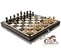 Master of Chess PEARL 35cm / 14 in Popular Europen Chess Set Hand Crafted Chess Board Age 14+ and Pieces Sets with Burnt Ornaments Luxury Chess Sets for Kids and for Adults in 4 Colors
