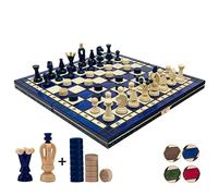 Master of Chess Wooden Chess Board 35 cm and Checkers with Chess Pieces 2 in 1 - Handmade Folding Travel Chess Game - Small Chess Game for Children and Adults