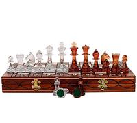 Master of Chess Wooden Chess Game with Pieces "Amber", 40 cm, Foldable, Large Chessboard Game for Adults and Children, Semi-Transparent Staunton Chess Pieces Made of Plastic