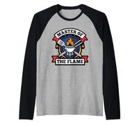Master of The BBQ Flame Funny Dad Grilling Crest Cookout Raglan Baseball Tee