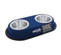 Master Pet Supply Double Dog Bowls Set with Elevated Base and 2 (8 oz) Stainless Steel Removable Dishes (Navy Blue) - Double Cat Food Water Bowl, Dog Puppy Food Bowl Set, Rust Resistant