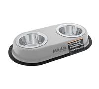 Master Pet Supply Double Dog Bowls Set with Elevated Base and 2 (8 oz) Stainless Steel Removable Dishes (Light Gray) - Double Cat Food Water Bowl, Dog Puppy Food Bowl Set, Rust Resistant