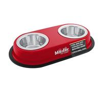 Master Pet Supply Double Dog Bowls Set with Elevated Base and 2 (8 oz) Stainless Steel Removable Dishes (Crimson Flame) - Double Cat Food Water Bowl, Dog Puppy Food Bowl Set, Rust Resistant