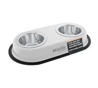 Master Pet Supply Double Dog Bowls Set with Elevated Base and 2 (8 oz) Stainless Steel Removable Dishes (Bone White) - Double Cat Food Water Bowl, Dog Puppy Food Bowl Set, Rust Resistant