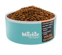 Master Pet Supply Stainless Steel Dog Bowls - 128 oz, Heavy Duty - Aqua Sky, Double Wall Extra-Thick Insulated, Non-Slip Pet Water Bowl for Dogs, Cats & Pets, Anti Rust Metal, Dish Washer Safe
