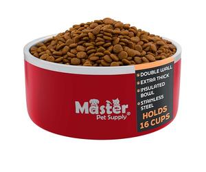 Master Pet Supply Stainless Steel Dog Bowls - 128 oz, Heavy Duty - Crimson Flame, Double Wall Extra-Thick Insulated, Non-Slip Pet Water Bowl for Dogs, Cats & Pets, Anti Rust Metal, Dish Washer Safe