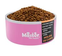 Master Pet Supply Stainless Steel Dog Bowls - 128 oz, Heavy Duty - Hyper Pink, Double Wall Extra-Thick Insulated, Non-Slip Pet Water Bowl for Dogs, Cats & Pets, Anti Rust Metal, Dish Washer Safe