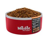Master Pet Supply Stainless Steel Dog Bowls - 64 oz, Heavy Duty - Crimson Flame, Double Wall Extra-Thick Insulated, Non-Slip Pet Water Bowl for Dogs, Cats & Pets, Anti Rust Metal, Dish Washer Safe