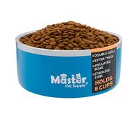 Master Pet Supply Stainless Steel Dog Bowls - 64 oz, Heavy Duty - True Blue, Double Wall Extra-Thick Insulated, Non-Slip Pet Water Bowl for Dogs, Cats & Pets, Anti Rust Metal, Dish Washer Safe