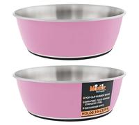 Master Pet Supply Stainless Steel Dog Bowls Set of 2 (128 Oz Each) with Non-Slip Rubber Base - Hyper Pink - Basic Dog Food Bowl Water & Food Bowls for Small Medium Large Dogs & Cats, Metal Dish