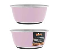 Master Pet Supply Stainless Steel Dog Bowls Set of 2 (16 Oz Each) with Non-Slip Rubber Base - Rose Quartz - Basic Dog Food Bowl Water & Food Bowls for Small Medium Large Dogs & Cats, Metal Dish