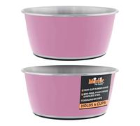 Master Pet Supply Stainless Steel Dog Bowls Set of 2 (32 Oz Each) with Non-Slip Rubber Base - Hyper Pink - Basic Dog Food Bowl Water & Food Bowls for Small Medium Large Dogs & Cats, Metal Dish