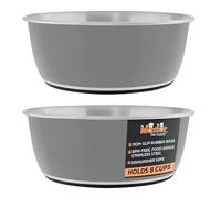 Master Pet Supply Stainless Steel Dog Bowls Set of 2 (64 Oz Each) with Non-Slip Rubber Base - Graphite - Basic Dog Food Bowl Water & Food Bowls for Small Medium Large Dogs & Cats, Metal Dish