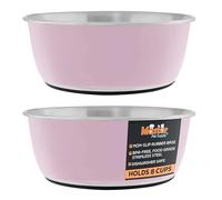 Master Pet Supply Stainless Steel Dog Bowls Set of 2 (64 Oz Each) with Non-Slip Rubber Base - Rose Quartz - Basic Dog Food Bowl Water & Food Bowls for Small Medium Large Dogs & Cats, Metal Dish