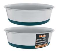 Master Pet Supply Stainless Steel Dog Bowls Set of 2 with Extra Thick Silicone Base - 16 Cup (128 oz) Emerald Sea, Non-Slip, Dishwasher Safe Metal Bowls, Pet Dog Food Bowl for Dogs, Cats, Anti Rust