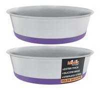 Master Pet Supply Stainless Steel Dog Bowls Set of 2 with Extra Thick Silicone Base - 16 Cup (128 oz) Plum Crazy, Non-Slip, Dishwasher Safe Metal Bowls, Pet Dog Food Bowl for Dogs, Cats, Anti Rust