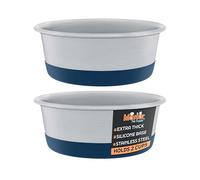 Master Pet Supply Stainless Steel Dog Bowls Set of 2 with Extra Thick Silicone Base - 2 Cup (16 oz) Navy Blue, Non-Slip, Dishwasher Safe Metal Bowls, Pet Dog Food Bowl for Dogs, Cats, Anti Rust