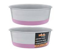 Master Pet Supply Stainless Steel Dog Bowls Set of 2 with Extra Thick Silicone Base - 4 Cup (32 oz) Hyper Pink, Non-Slip, Dishwasher Safe Metal Bowls, Pet Dog Food Bowl for Dogs, Cats, Anti Rust
