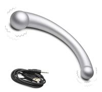 MASTER SERIES 10X Vibra-Crescent Dual-Ended Dildo Made with Premium Silicone for Men Women & Couples. G-Spot P-Spot Powerful Vibrating Stimulation Waterproof IPX7 & Rechargeable. 2 Piece Set - Silver