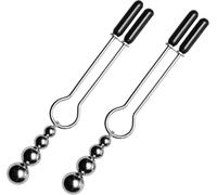 Master Series Adorn Triple Bead Nipple Clamp Set - Adjustable Tweezer-Style Clamps with Soft Vinyl Tips & Weighted Beads - Sensory Play for Couples, BDSM, & Erotic Exploration