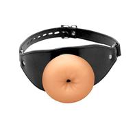 MASTER SERIES Ass Face Mouth Gag for Men, Women, & Couples. Vegan-Friendly and Keeps Mouth Open. Nickel-Free Metal Buckles. Squishy, TPE Booty-Hole Gag. 1 Piece, Black & Light.