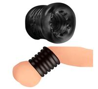 MASTER SERIES Ball Stack Ball Stretcher for Beginners, Men & Couples. Pleasure Enhancing and Textured Nubs. Soft and Stretchy, Body-Safe TPE. 1 Piece, Black.