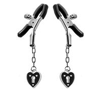 Master Series Black Charmed Heart Padlock Nipple Clamps