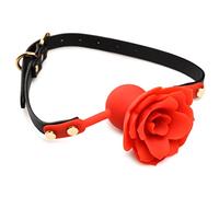 MASTER SERIES Blossom Premium Silicone Breathable Rose Ball Gag with Adjustable Strap for BDSM Men Women & Couples. BDSM Bondage Restraints Mouth Gag and Dungeon Accessory. Red Rose, Black Strap.