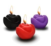 MASTER SERIES Fire Garden 3pc Rose Candle Set for Wax Play Unscented, Low Melting Point for Beginners, Couples, Men & Women Pairs with Rose Candle Holder Black, Purple, Red, 3 Pieces.