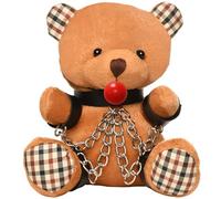 MASTER SERIES Gagged Bondage Bear for Men, Women & Couples. Soft, BDSM Themed Teddy Bear Stuffed Animal Medium. Cute and Sexy Gift. 1 Piece, Beige and Black.
