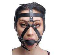Master Series Hostage Leather Head Harness With Silicone Ball Gag Bondage Slave