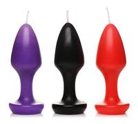 Master Series Kink Inferno Drip Unscented Candles for Sensation Play and BDSM Couples. Body-Safe Paraffin Wax, Butt Plug Shapped Candle - Black, Purple, Red