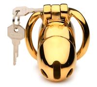 MASTER SERIES Midas 18K Gold-Plated Locking Chastity Cage for Men, and Couples. Gold Plated Cage with Two Graduated Rings & 2 Keys, Perfect for Chastity Play. 5 Piece Set, Gold.