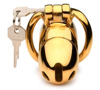 XR Brands Locking Chastity Cage-AH086 Locking Chastity Cage Gold 12.4 x 3.8 x 4.3 cm
