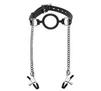 Master Series Mutiny Silicone O-Ring Gag with Nipple Clamps