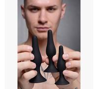 Master Series Triple Tapered Silicone Anal Trainer Butt Plug Set Black Silicone