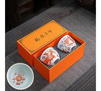Master Teacup set of 2 tenmokus teacup Kungfu Tea Cup chinese tea set prosperity brought by the dragon and the phoenix Ceramic Handmade Ceremonial Matcha Tea Mug (Color : Dragon and Phoenix NO.3 Set