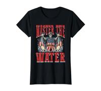 Master The Water Skeleton Fishing American Flag Fisherman Value Graphic T-Shirt, Women, Black, M
