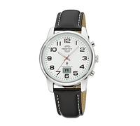 Master Time MTGA-10814-12L Radio Quartz Men's Analogue Watch with Digital Date with Leather Strap, silver, Modern