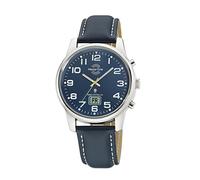 Master Time MTGA-10815-31L Radio Quartz Men's Analogue Watch with Digital Date with Leather Strap, silver, Modern