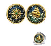 Master Your Direction Compass Coin, Nautical Sailing Ship Collectible Coin with Courage Vision Destiny Success Design, Inspirational Adventure Keepsake Gift for Travelers, Sailors, Explorers and Men