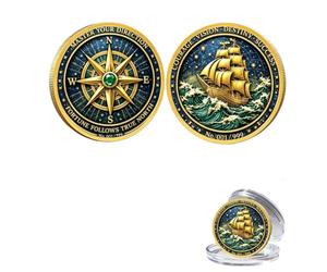 Master Your Direction Compass Coin, Nautical Sailing Ship Collectible Coin with Courage Vision Destiny Success Design, Inspirational Adventure Keepsake Gift for Travelers, Sailors, Explorers and Men