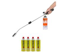 MASTERBRAND Weed Burner Torch Kit with 4 Butane Gas Canisters | Garden Flame Weeder with Piezo Ignition & Adjustable Flame | Outdoor Weed Killer Torch