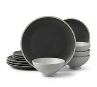 MasterChef 12 Piece Dinner Set, Stoneware Dinnerware Set for 4, Reactive Glaze Dining Ware Include Plates and Bowls, Chip and Scratch Resistant, Microwave & Dishwasher Safe, Nagoya Range