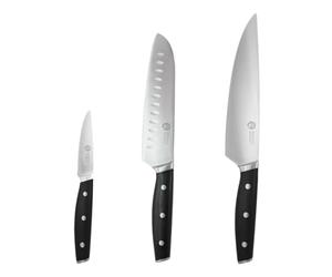 MasterChef Chef Knife Set of 3 Professional Quality Kitchen Knives (Chef, Santoku & Paring) for Precision Home Cooking, High Carbon Stainless Steel Blades & Triple Riveted Handles