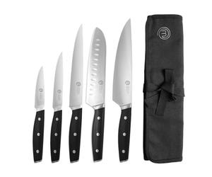 MasterChef Chef Knife Set with Bag, Professional Chef Knives x 5 with Knife Roll Bag, Premium Kitchen Knife Set with High Carbon Stainless Steel Blades & Triple Riveted Handles for Precision Cooking